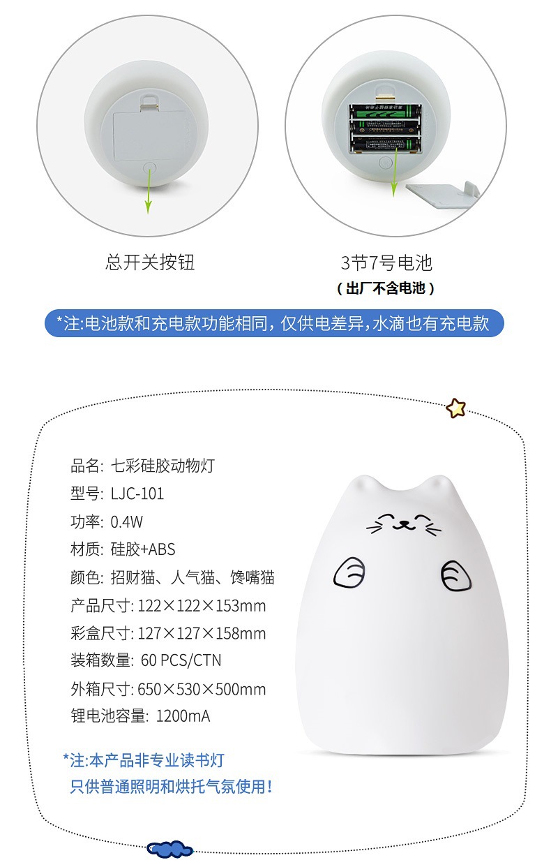创意led七彩硅胶动物小夜灯 感应拍拍灯卧室床头灯氛围灯新奇产品